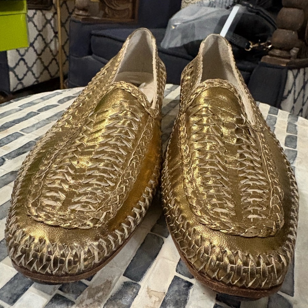 Vintage Santo Dominguez Firenze Gold Woven Leather Loafer Made in Italy Size 7.5